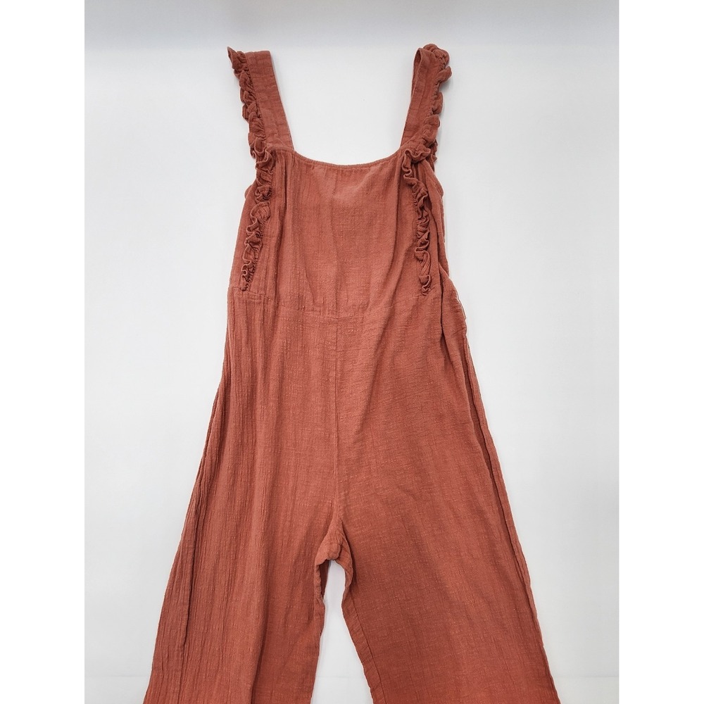 VTG VANILLA STAR ROMPER PANTSUIT CORAL/ RUST/‎ ORANGE RUFFELED OVERALLS M